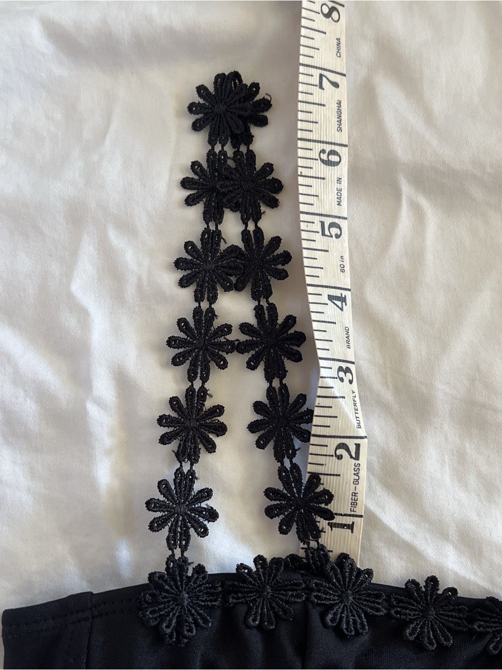 Commense Black Embroidered Chain Strap Mini Dress Square Neck Bodycon Size M - Picture 8 of 8